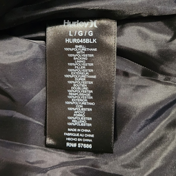 Large Hurley Black Vegan Leather Puffer Coat Jacket - Picture 8 of 8